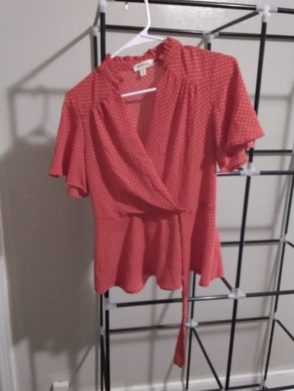 Monteau Coral Red Polka Dot Wrap Top